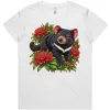 Tasmanian Devil Among Waratah Blooms printed on a white Women’s T-Shirt, design by Australia Art Prints