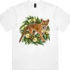 Tasmanian Tiger Among Eucalyptus Blooms printed on a white Boxy T-Shirt, design by Australia Art Prints