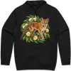 Tasmanian Tiger Among Eucalyptus Blooms printed on a black Hoodie, design by Australia Art Prints