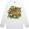Tasmanian Tiger Among Eucalyptus Blooms printed on a white Long Sleeve T-Shirt, design by Australia Art Prints