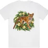 Tasmanian Tiger Among Eucalyptus Blooms printed on a white Oversized T-Shirt, design by Australia Art Prints