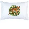 Tasmanian Tiger Among Eucalyptus Blooms printed on a white Pillow Case, design by Australia Art Prints