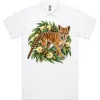 Tasmanian Tiger Among Eucalyptus Blooms printed on a white Polo Shirt, design by Australia Art Prints