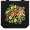 Tasmanian Tiger Among Eucalyptus Blooms printed on a black Tote Bag, design by Australia Art Prints
