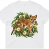 Tasmanian Tiger Among Eucalyptus Blooms printed on a white Women’s Boxy T-Shirt, design by Australia Art Prints