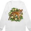 Tasmanian Tiger Among Eucalyptus Blooms printed on a white Women’s Long Sleeve T-Shirt, design by Australia Art Prints