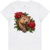 Wombat Among Scarlet Waratahs printed on a white Kids T-Shirt, design by Australia Art Prints