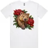 Wombat Among Scarlet Waratahs printed on a white Men’s T-Shirt, design by Australia Art Prints
