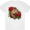 Wombat Among Scarlet Waratahs printed on a white Oversized T-Shirt, design by Australia Art Prints