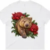 Wombat Among Scarlet Waratahs printed on a white Women’s Boxy T-Shirt, design by Australia Art Prints